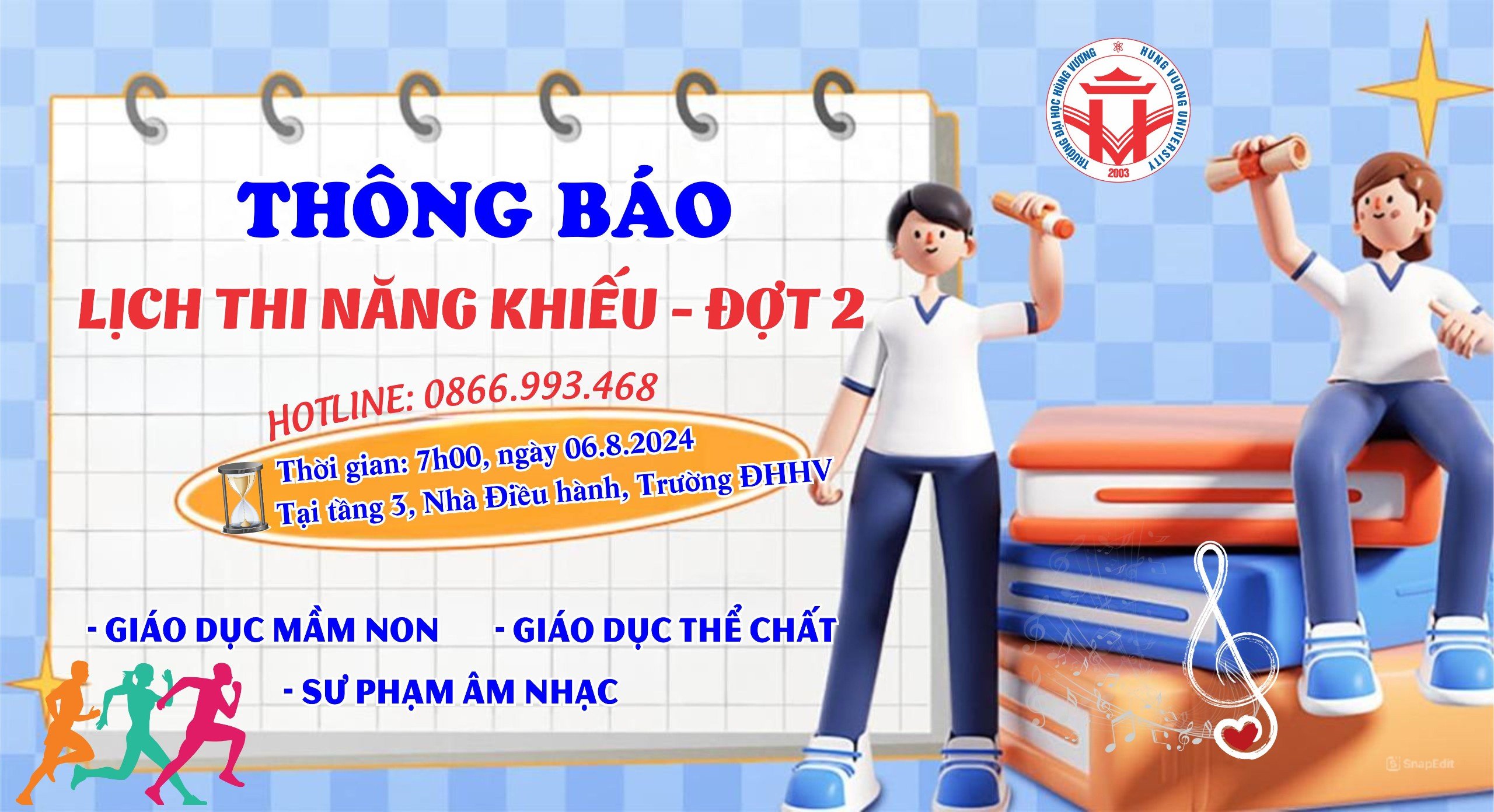 Thông báo lịch thi tuyển sinh năng khiếu năm 2024 - Đợt 2